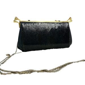 Whiting & Davis Black Mesh Bag Long Chainlink Crossbody Strap Elegant Vintage